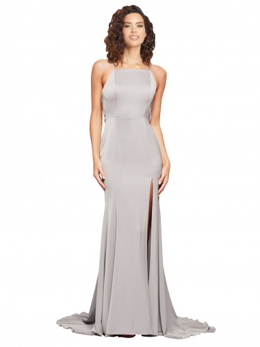 Sweep Train Sleeveless Stretch Satin A-Line Formal Evening Dress for Sale