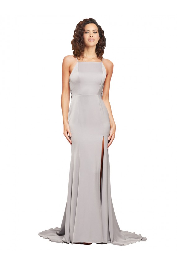Sweep Train Sleeveless Stretch Satin A-Line Formal Evening Dress