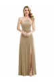Long Sleeveless Stretch Velvet Champagne A-Line Semi Formal Evening Dress