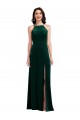 Long Sleeveless Stretch Velvet Dark Green A-Line Semi Formal Evening Dress