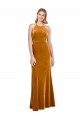 Long Sleeveless Stretch Velvet Gold A-Line Formal Evening Dress