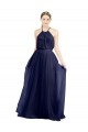Long Sleeveless Tulle Navy Blue A-Line Semi Formal Evening Dress