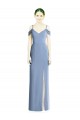 Long Cold Shoulder Soft Chiffon Dusty Blue A-Line Formal Evening Dress