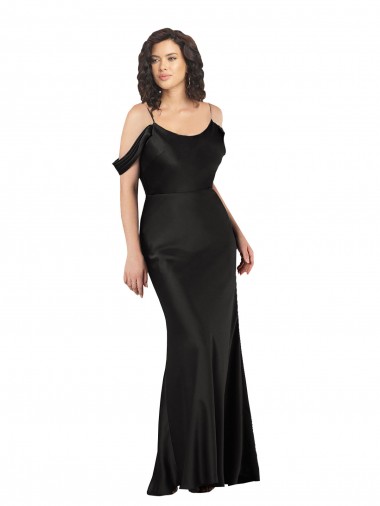 Long Sleeveless Silky Satin Black Off the Shoulder A-Line Formal Dress for Sale