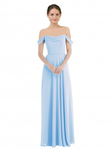 Long Sleeveless Soft Chiffon Light Sky Blue Off the Shoulder A-Line Formal Evening Dress for Sale