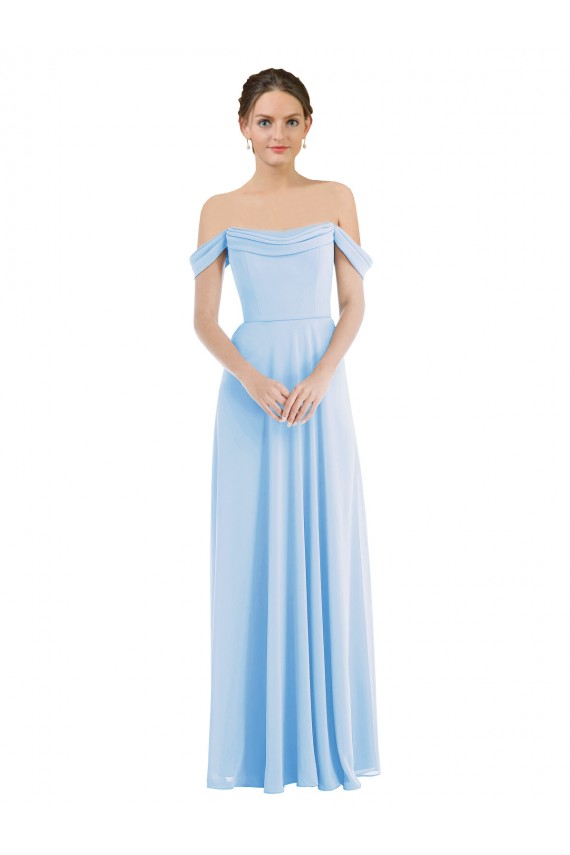 Long Sleeveless Soft Chiffon Light Sky Blue Off the Shoulder A-Line Formal Evening Dress