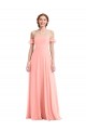 Long Flutter Sleeves Soft Chiffon Salmon A-Line Semi Formal Evening Dress