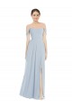 Long Flounce Sleeves Soft Chiffon Sea Glass A-Line Semi Formal Evening Dress