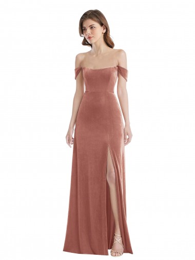 Long Sleeveless Stretch Velvet Cinnamon Rose A-Line Semi Formal Evening Dress for Sale