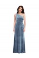 Long Sleeveless Stretch Velvet Dusty Blue A-Line Evening Dress