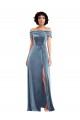 Long Sleeveless Stretch Velvet Dusty Blue Off the Shoulder A-Line Semi Formal Evening Dress