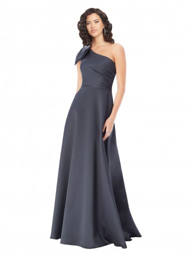 Long Sleeveless Satin Slate Grey A-Line Formal Evening Dress for Sale