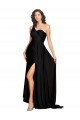 Long Sleeveless Silky Satin Black A-Line Black Tie Evening Dress