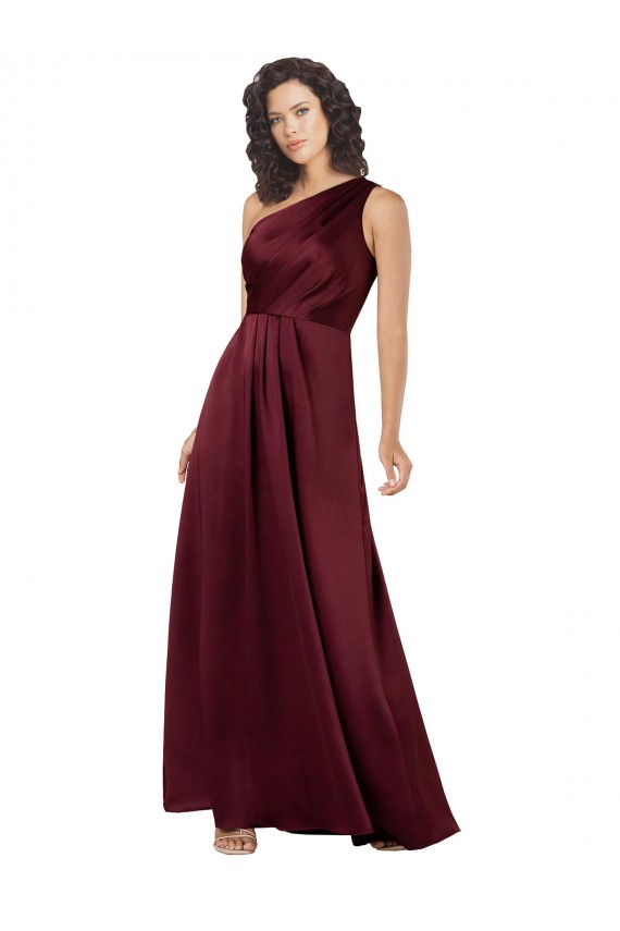 Long Sleeveless Silky Satin Burgundy A-Line Formal Evening Dress