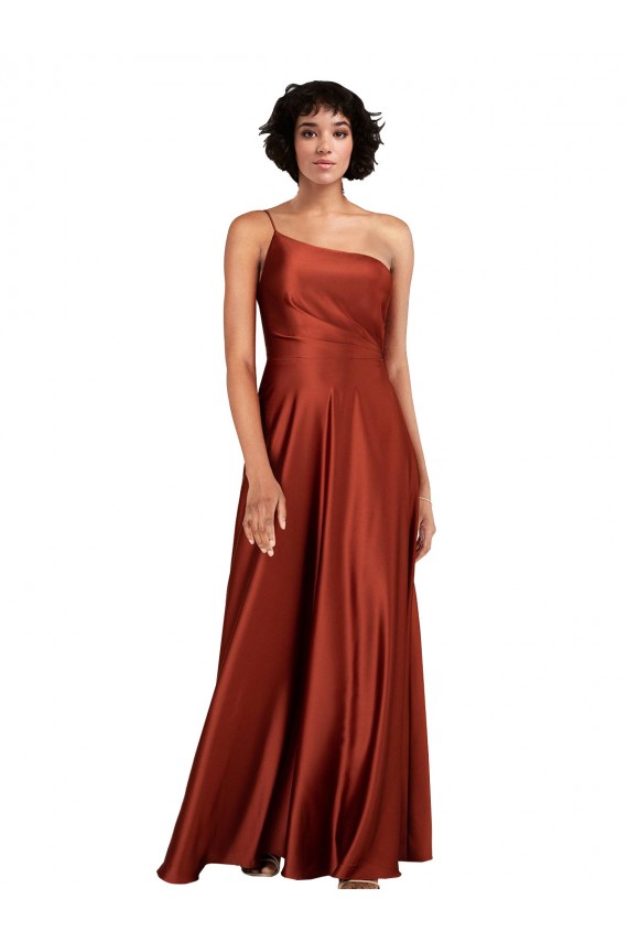 Long Sleeveless Silky Satin Burnt Orange A-Line Black Tie Evening Dress