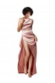 Long Sleeveless Silky Satin Dusty Pink One Shoulder A-Line Formal Evening Dress