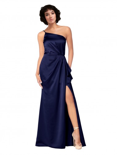 Long Sleeveless Silky Satin Sapphire A-Line Black Tie Evening Dress for Sale