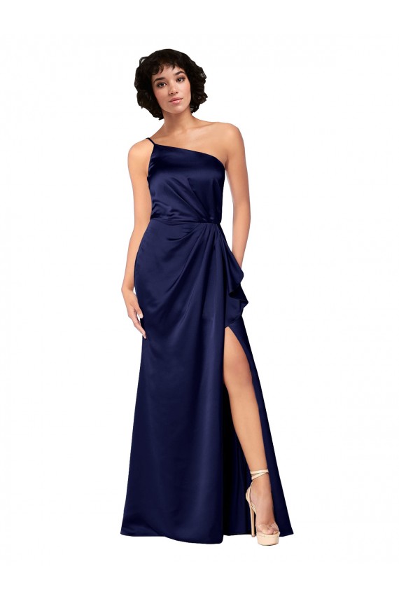 Long Sleeveless Silky Satin Sapphire A-Line Black Tie Evening Dress