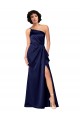 Long Sleeveless Silky Satin Sapphire A-Line Black Tie Evening Dress