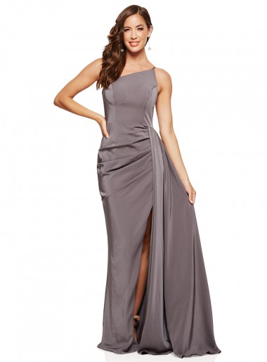 Long Sleeveless Silky Satin Slate Grey A-Line Formal Evening Dress for Sale