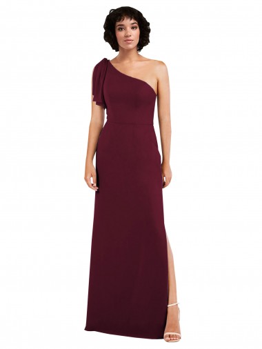 Long Sleeveless Soft Chiffon Burgundy One Shoulder A-Line Formal Evening Dress for Sale