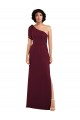 Long Sleeveless Soft Chiffon Burgundy One Shoulder A-Line Formal Evening Dress