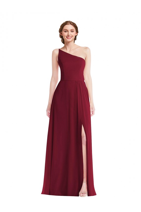 Long Sleeveless Soft Chiffon Burgundy A-Line Semi Formal Evening Dress