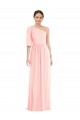 Long Bell Sleeves Soft Chiffon Pink A-Line Semi Formal Evening Dress