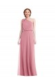Long Sleeveless Soft Chiffon Skin Pink A-Line Semi Formal Evening Dress