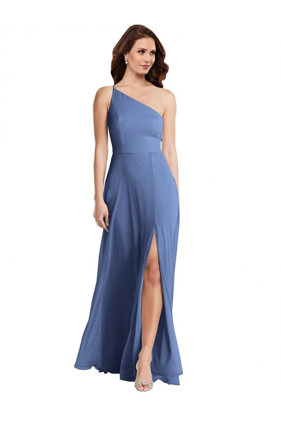 Long Sleeveless Soft Chiffon Windsor Blue A-Line Formal Evening Dress