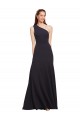 Long Sleeveless Stretch Crepe Dark Navy One Shoulder A-Line Formal Evening Dress