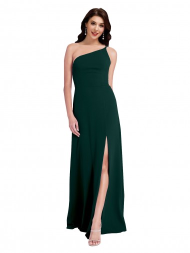 Long Sleeveless Stretch Crepe Midnight Green One Shoulder A-Line Formal Evening Dress for Sale