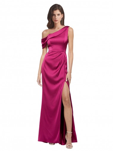 Long Sleeveless Stretch Satin Fuchsia A-Line Evening Dress for Sale