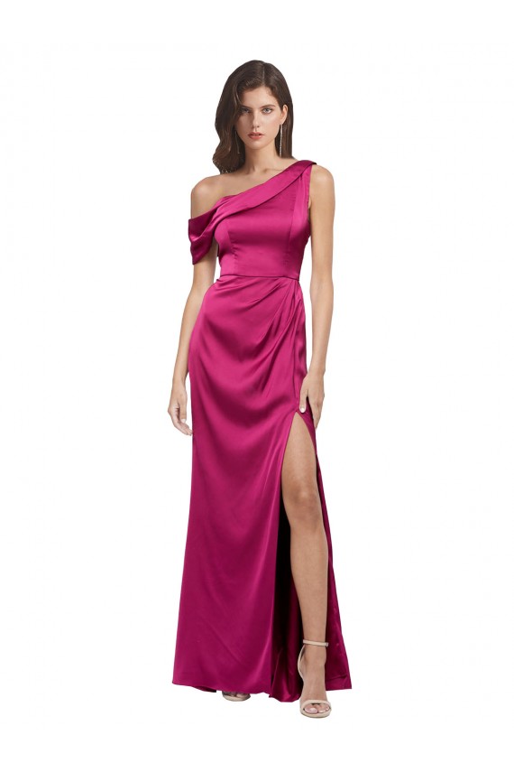 Long Sleeveless Stretch Satin Fuchsia A-Line Evening Dress
