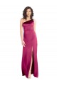 Long Sleeveless Stretch Satin Fuchsia A-Line Formal Evening Gown