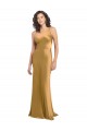 Long Sleeveless Stretch Satin Gold A-Line Formal Evening Dress