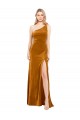 Long Sleeveless Stretch Velvet Gold One Shoulder A-Line Formal Evening Dress