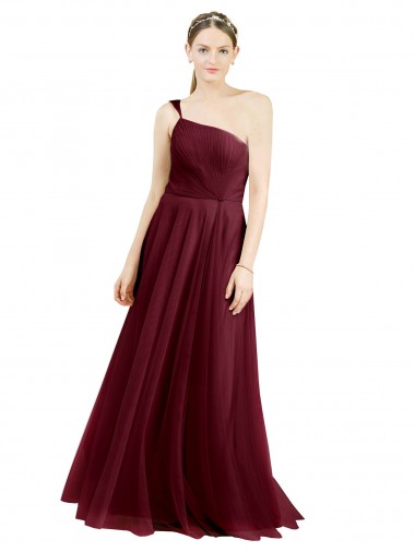 Long Sleeveless Tulle Burgundy A-Line Semi Formal Evening Dress for Sale