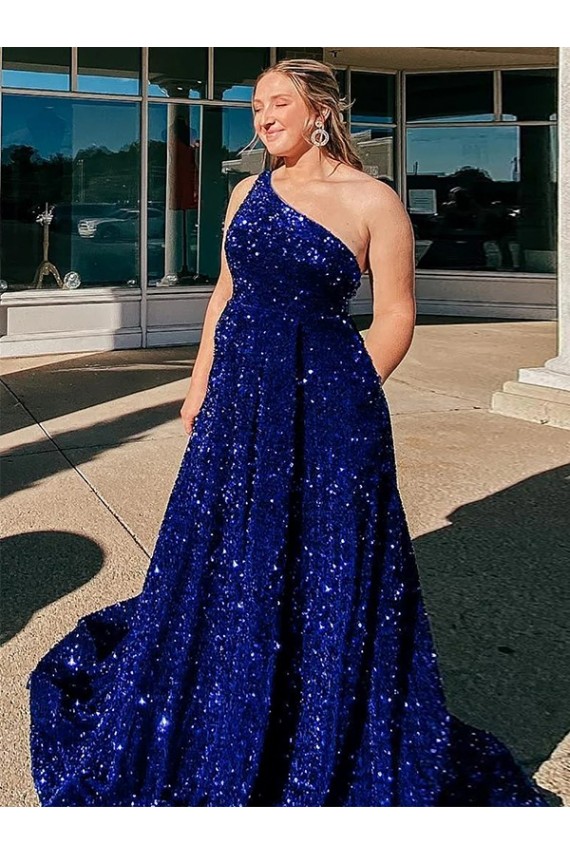 Sweep Train Sleeveless Velvet Sequin Royal Blue A-Line Evening Dress