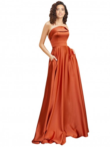 Sweep Train Sleeveless Silky Satin Burnt Orange A-Line Formal Evening Dress for Sale