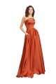 Sweep Train Sleeveless Silky Satin Burnt Orange A-Line Formal Evening Dress