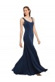 Long Sleeveless Stretch Crepe Dark Navy A-Line Evening Dress