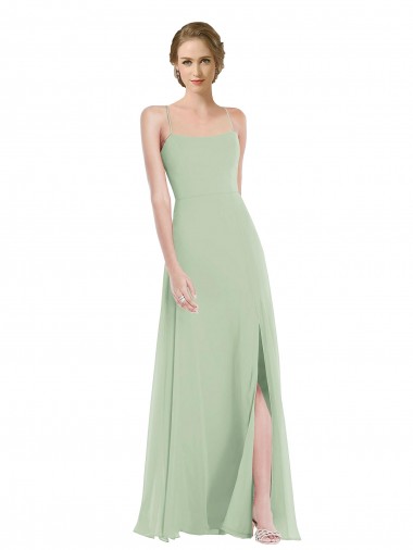 Long Sleeveless Soft Chiffon Sage Scoop Neck A-Line Semi Formal Evening Dress for Sale