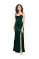 Long Sleeveless Stretch Satin Hunter Scoop Neck A-Line Formal Evening Dress