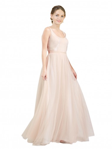 Long Sleeveless Tulle Pink A-Line Semi Formal Evening Dress for Sale