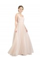 Long Sleeveless Tulle Pink A-Line Semi Formal Evening Dress