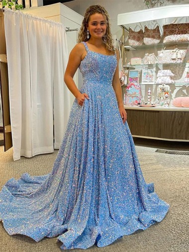 Court Train Sleeveless Velvet Sequin A-Line Evening Dress for Sale