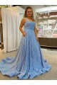 Court Train Sleeveless Velvet Sequin A-Line Evening Dress
