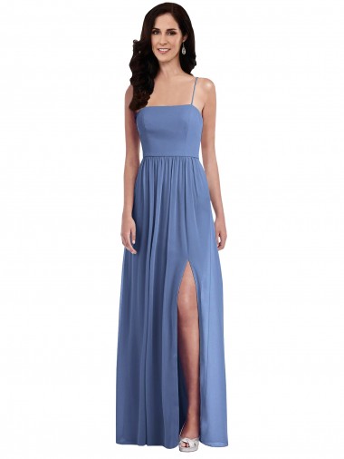 Long Sleeveless Soft Chiffon Windsor Blue A-Line Semi Formal Evening Dress for Sale