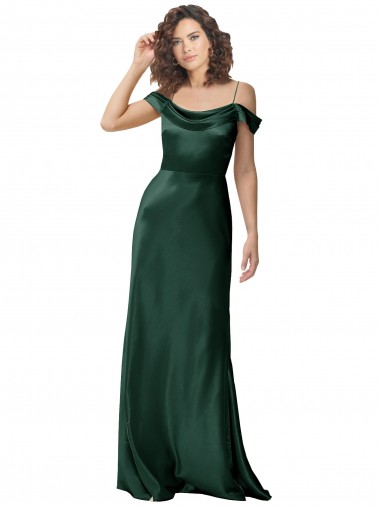 Long Sleeveless Stretch Satin Hunter Off the Shoulder A-Line Formal Evening Dress for Sale